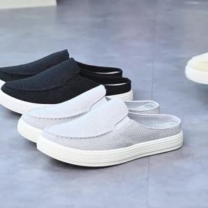 MenS Fabric Shoes Cotton And Linen Casual MenS Shoes Solid Color Simple Loafers Low-Top Slip-On Closed-Toe Mules