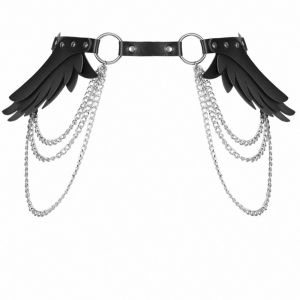 COMEMECO Da PU Thắt lưng cánh thiên thần Punk Có thể điều chỉnh Dây đeo eo nữ Thời thượng Gothic Thắt lưng Gothic dành cho trang phục dự tiệc