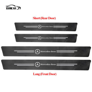 4pcs/set Car Door Sill Strip Carbon Fiber Leather Car Logo Door Decoration Anti-Collision Strip