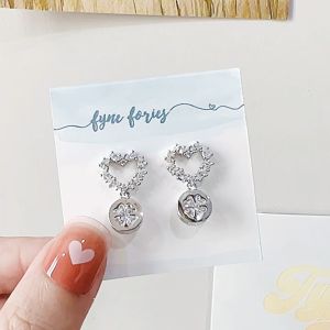 Fyne Fories Love & Prosperity Earrings ♡ ต่างหูหัวใจห้อยจี้ clover ประดับ zirconia ♡ fynefories