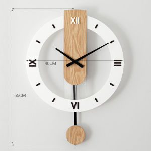 Modern Wooden Wall Clock With Pendulum Silent Battery Operated Large Digital Clock For Living Room Bedroom Kitchen Office ClassroomFast shipping