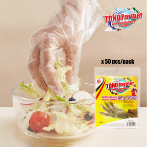 Tono Partner 50 PCS Disposable Plastic Transparent Gloves Gas Gloves Plastic PE Film Gloves Multifunctional Cleaning Glove (50 Pcs/Pack)
