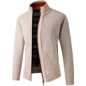 Mens Casual Cardigan Sweater Contrast Brown Zipper Fleece Outwear Thick Autumn Winter Warm Jacket Male Sweaters Coat