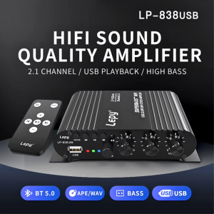 BERGARANSI Lepy Ampli Amplifier mini full bass mobil 12v Bluetooth USB HiFi Sound Remote LP 838USB