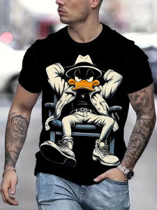 Fun Cartoon Duck Print Mens T-Shirt Casual Summer Casual Short Sleeve Pullover Fashion T-Shirts Outdoor Male Overszied Clothing