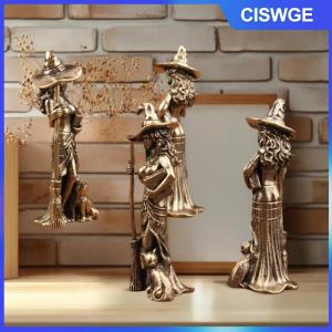 CISWGE 1pcs Retro đẹp thuật sĩ nhân vật bức tượng nhỏ bằng đồng chổi ma thuật phù thủy tượng nhỏ Máy tính để bàn trang trí thủ công trang trí nhà