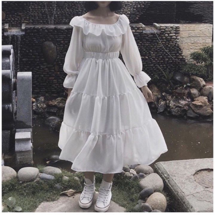 Váy Tiểu Thư Trắng Trễ Vai - khuyến mại giá rẻ mới nhất tháng 3【Best Sale】