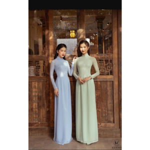 Áo Dài Truyền Thống Cách Điệu 2 Lớp 4 Tà Vải Lụa Chiffon Đính Cúc Bọc Hàng May Sẵn