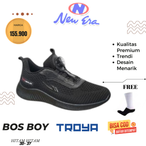 TROYA Sepatu New Era BOS BOYS 27 - 37 hitam sepatu sekolah anak laki laki sepatu anak cowok sepatu kuat dan awet berkualitas