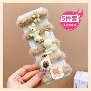 Set 5 dây cột tóc lông nhung đính gâu dâu Lotso thỏ hồng dễ thương - Thun cột tóc - Chun buộc tóc - Dumi Shop