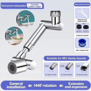 Kebidumei Retractable Universal 1440 °Swivel Robotic Arm Swivel Extension Faucet Aerator Kitchen Sink Faucet Extender 2 Water Flow Mode