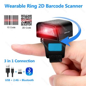 Wearable Mini 1D 12D Ring Barcode Scanner 2.4G Wireless & Bluetooth & USB Wired 3-in-1 Reader Laser Bar Code Finger Scanners  for POS Inventory LibraryImage