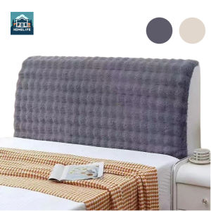 Headboard Cover Faux Fur Plush Elastic Washable Anti Dust Bedroom Decor Grey Beige