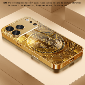 Bitcoin pattern tempered glass phone case suitable for iPhone 17 16 15 14 13 12 11 Pro/Max/Plus shockproof and anti drop