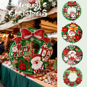 Christmas Wreath Christmas Door Hanging Decoration Paper Rattan Xmas Wreath Home Decor