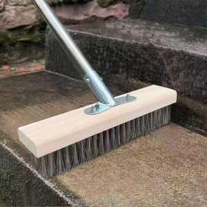 Floor Scrub Brush 45/20cm Long handle stainless steel wire brush Garden Moss Cleaner Scrubber With Iron Parts industrial rust removal Household Cleaning Tools For Tile