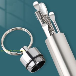 Bộ dụng cụ vệ sinh lấy ráy tai sáu món bằng thép không gỉ cao cấp hộp đựng bằng thép tiện lợi