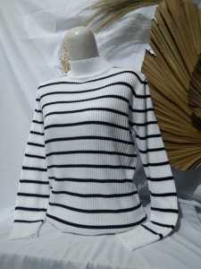 Long Paster Stripy/Rajut press body premium turtleneck strip