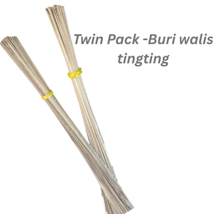Twin Pack Eco-Friendly Buri Walis Tingting Durable Yard & Garden Sweeper - Natural fiber bristles yellow ties suitable for outdoor cleaning.