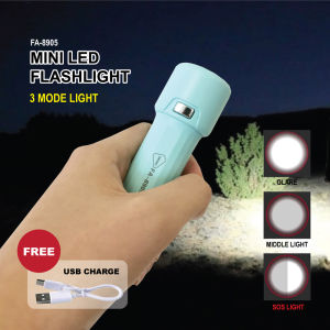 Mini Flashlight USB Rechargeable FA-8905 Compact Lite Pocket Mini Portable Light Lamp Household Outdoor Lighting