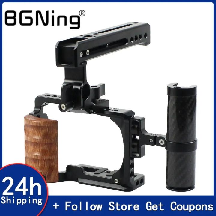 Camera Cage For Sony ZVE10 With Side Wooden Hand Grip Aluminum Top
