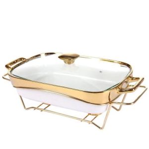 Home Line Food Warmer Segi Gold Tutup Kaca 15 Inch