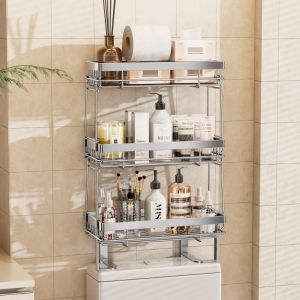 3-Layer Stainless Steel Toilet Shelf Bathroom Shelf Shampoo Holder Above The Toilet No Drilling Required