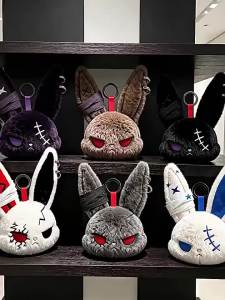 Evil Bunny Plush Doll Keychain Dark Rabbit Toy Key Ring Creative Bag Pendant Friend Gift