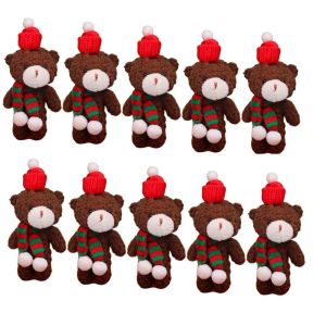 PENTU 10Pcs Cartoon Animal Christmas Bear Plush Toy With scarf Keyring White Bear Plush Keychain Creative Cute Bear Plush Dolls Schoolbag Ornaments