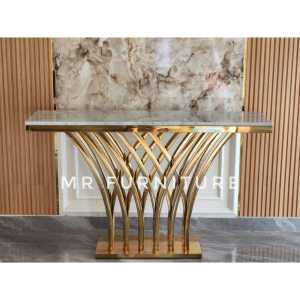 meja konsul stainless gold top marmer putih carrara