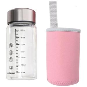 Heat Resistant Glass Water Bottle 350ml With Measurement Marking Portable Microwave Safe For Summer