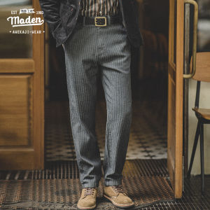 Maden brand tooling style men 2025 autumn new youth vintage business formal American retro HBT gray jeans straight slim men party dating mature men Ami khaki striped long pants