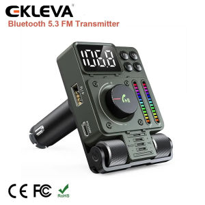 EKLEVA Bluetooth 5.3 FM Transmitter for Car Adjustable Treble and Bass Sound Music Player Supports PD30W Fast Charging Car Kit