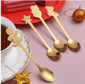4Pcs Christmas Gift Elk Christmas Tree Dessert Spoon Cutlery Spoon Set Fruit Coffee Spoon Cutlery Wed Christmas Gift