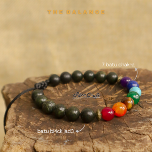 THE BALANCE Gelang 7 Cakra Aura Pengasihan Spiritual mix Batu Giok Hitam Black Jade ASLI Alam Original