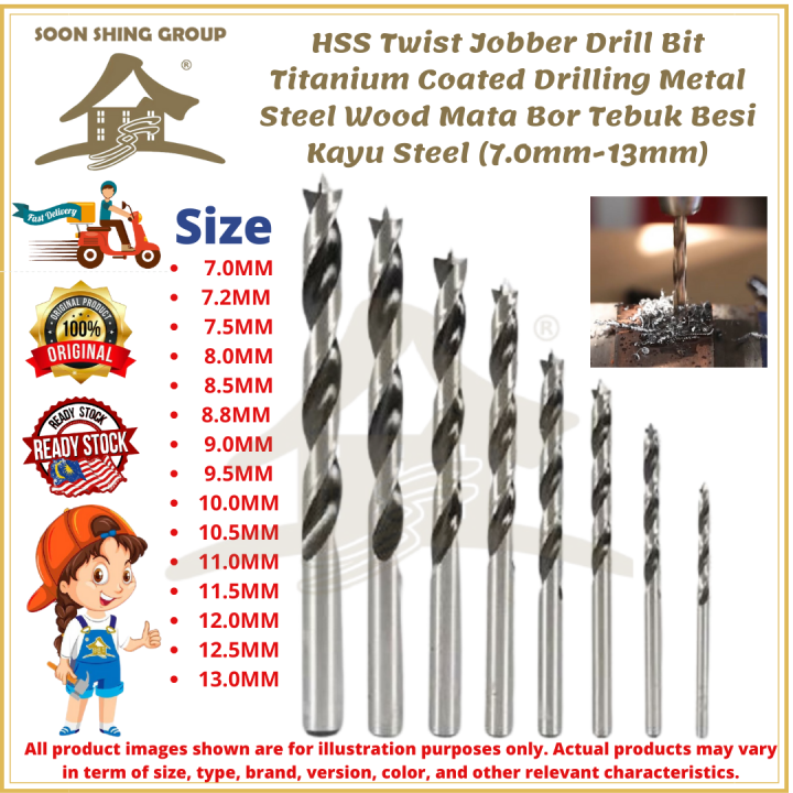 HSS Twist Jobber Drill Bit Titanium Coated Drilling Metal Steel Wood Mata  Bor Tebuk Besi Kayu Steel Lazada