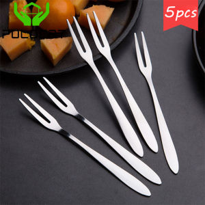 Polocat 5 Cái Nĩa Trái Cây Hai Chấu Bằng Thép Không Gỉ Snack Bánh Món Tráng Miệng Dĩa Trái Cây Ngã Ba Bộ Đồ Ăn Phong Cách Phương Tây Phụ Kiện Nhà Bếp Quán Cà Phê