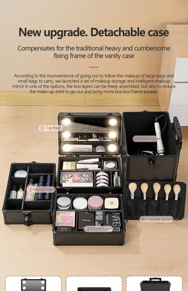 New multifunctional trolley makeup case portable makeup box large capacity  makeup artist makeup box tattoo tool box bluetooth storage box rechargeable