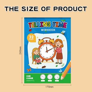 Fun Clock Telling Time Activity Toy 32 Sheets Primary Student Hour Minute Second Math Drill Time Conversion Practice Kids Time Recognition Early Learning Educational Kit