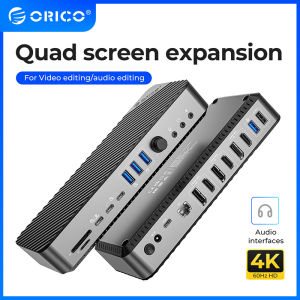 ORICO 2 Display Link Show 22 in 1 Desktop Docking Station Type C PD60W 4K 8K DP HDMI VGA 3.5mm RJ45 USB HUB for Laptop with Volume Adjust Power Adapter