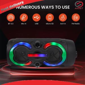 Wireless BT Speakers with Mic & Radio Portable Subwoofer Music Player Rechargeable Audio Loud Speaker for Home Gathering Party