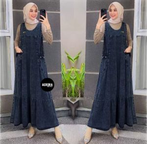 Baju Kodok Olla Overall Dress Jeans Wanita Terbaru 2024 Premium Jeans Import Ld 110 Pj 132 Overal Rampel Allsize