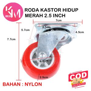 Roda Kastor Nylon 2.5 Inch HIDUP Roda Troly Roda Etalase Roda Plate PVC.. Free Sekrup