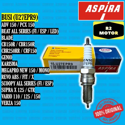 ASPIRA DENSO BUSI U27EPR9 BEAT VARIO SCOOPY SUPRA KIRANA KARISMA BLADE REVO SPACY PCX MEGAPRO CB150R CBR150 CBR250 CRF150 VERZA GENIO JUPITER MX BYSON AEROX NMAX LEXI SATRIA FU ORIGINAL