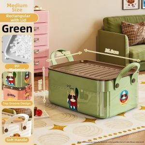 X ADORNMENT S/M/L Storage Box with Lid Cartoon Pattern Toy Storage Bin Cute Dust-Proof Clothing Storage Box For Home Storage Organization