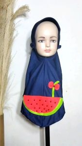 Kerudung Anak Jeblosan Gambar Semangka Lucu Hijab Instan Jilbab 3-6 Tahun
