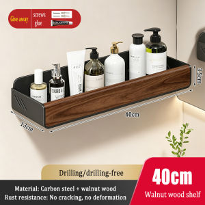 MEIDOO Bathroom Storage Rack Walnut Wood Wall-Mounted Suitable for Soap Lotion Perfume Skincare Products