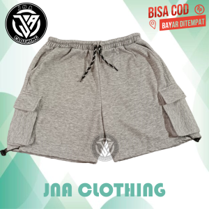 Celana Pria Wanita Pendek Cargo Polos Distro JNA Warna Hitam Size M L XL Bahan Sof Flece Lembut Adem