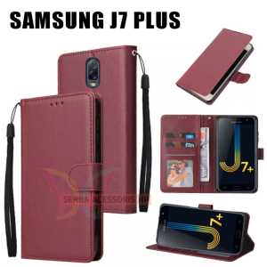 Khusus Case Dompet Lipat Tipe SAMSUNG GALAXY J7 PLUS Walet Leather Flip Case Casing Hape Dompet Polos Kulit