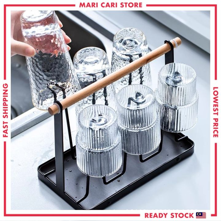 Cup Holder Wooden Handle Cup Holder Rack Cup Holder Kitchen Rak Cawan